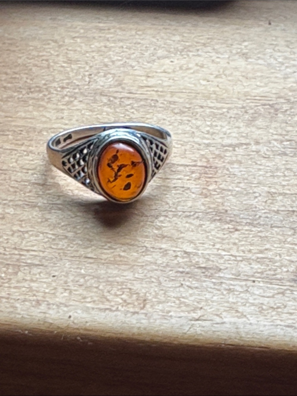 Sterling  silver and  Amber Oval Ring genuine